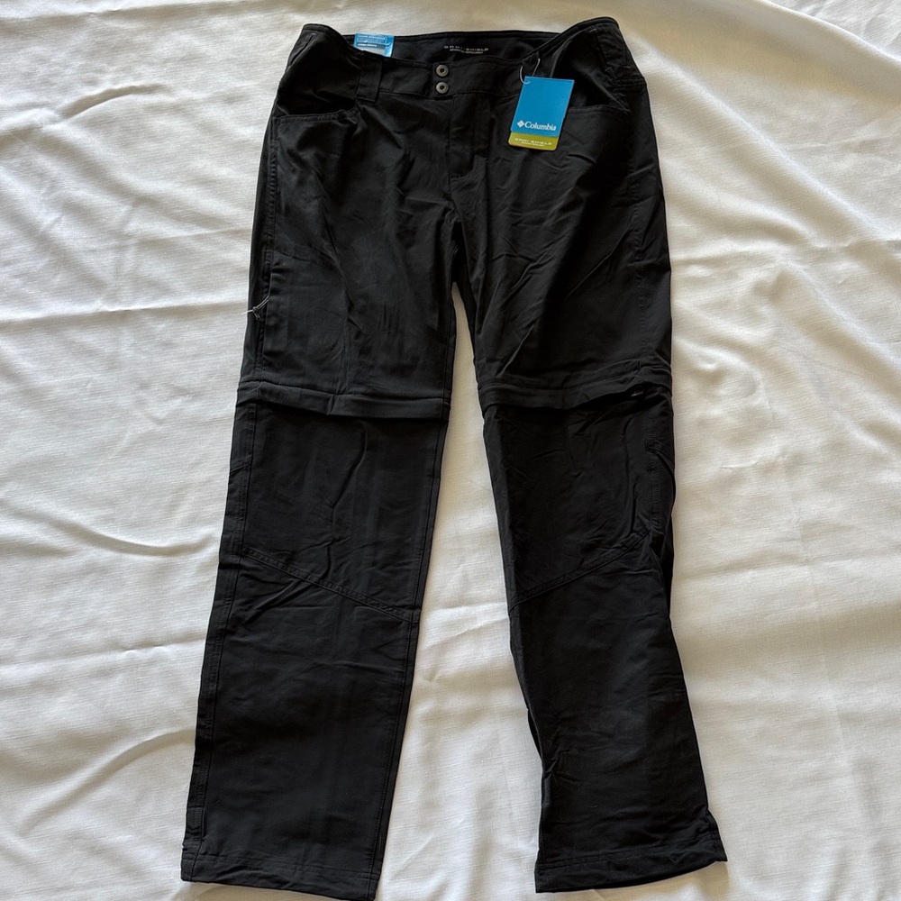 Columbia Arrowhead Trail Convertible Pants Women's 12 Black Hiking Zip Off NWT
